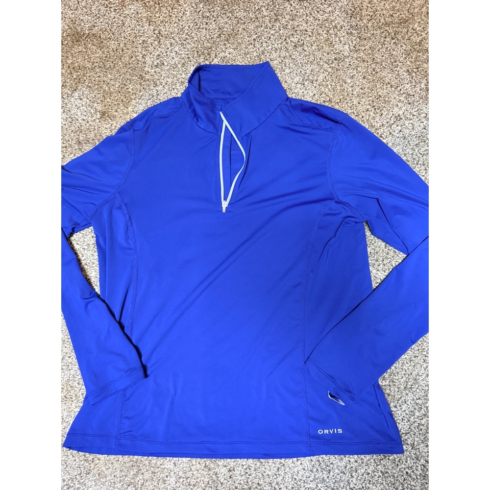 Orvis Womens Royal Blue Quarter Zip Pullover Thumb Loop Active Top Medium 29MF